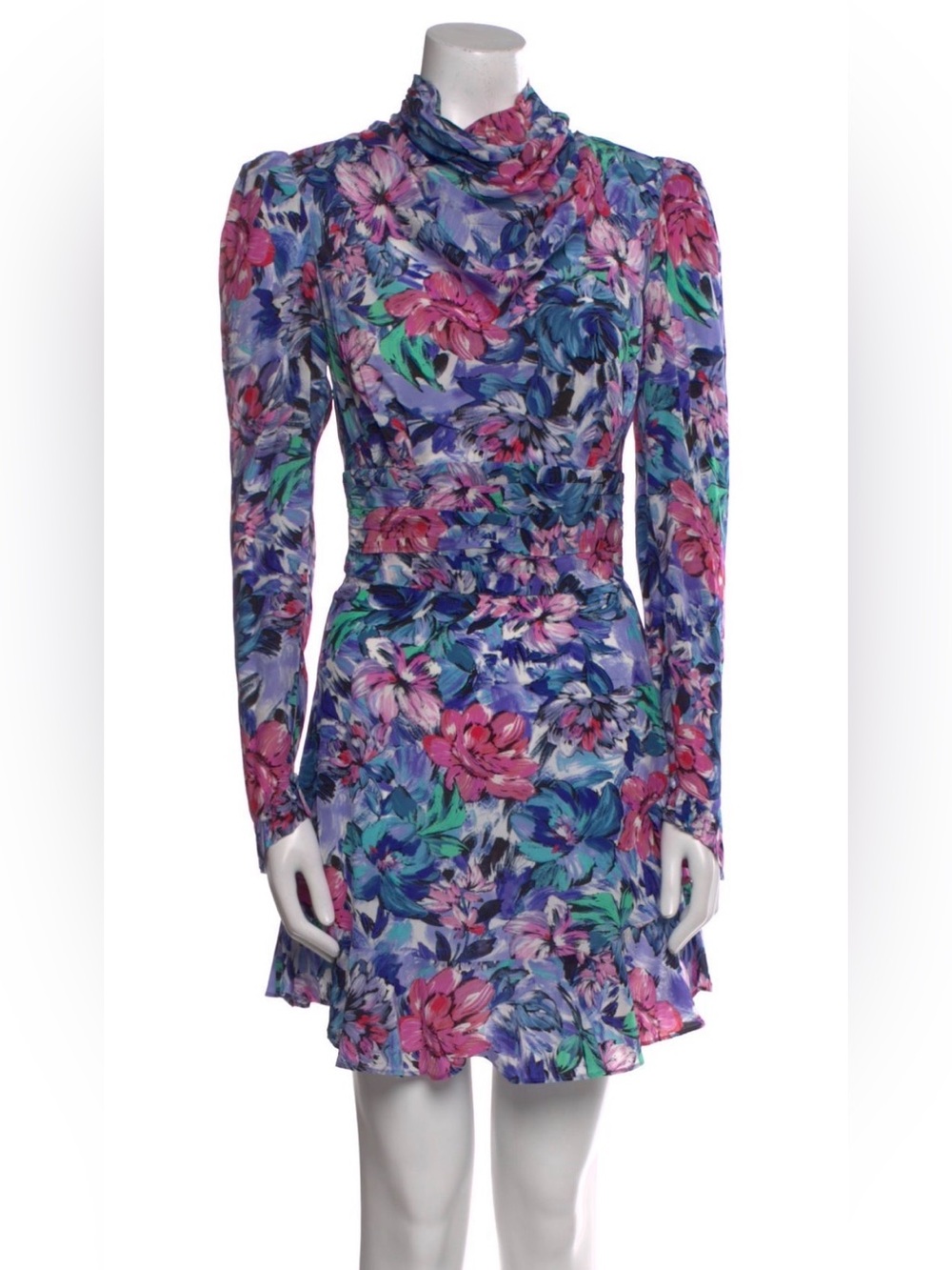 Rebecca Vallance Purple Floral Long-Sleeve Mini Dress with Pink Accents